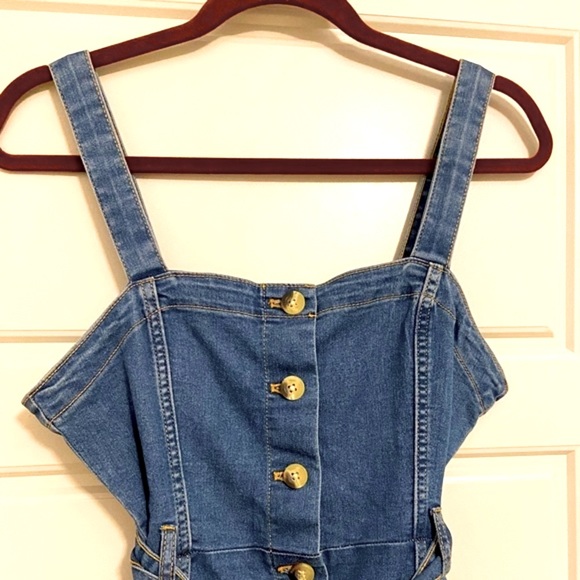 Divided by H&M Blue Denim Button-Up Dungaree Midi Dress w/ Waist Tie - 6 - Picture 3 of 8